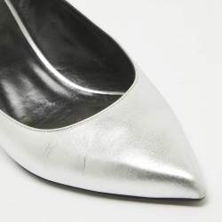 Pre Owned Celine Silver Leather Ankle Strap Pumps Size 40