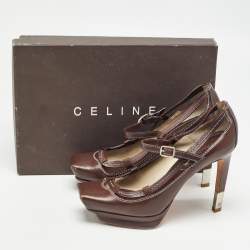 Celine Brown Leather Platform Ankle Strap Sandals Size 36