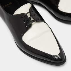 Pre Owned Celine White//Black Patent Leather Lace Up Pointed Toe Oxfords Size 38