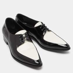 Pre Owned Celine White//Black Patent Leather Lace Up Pointed Toe Oxfords Size 38