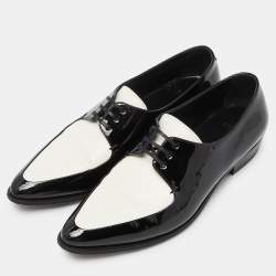 Pre Owned Celine White//Black Patent Leather Lace Up Pointed Toe Oxfords Size 38