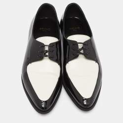 Pre Owned Celine White//Black Patent Leather Lace Up Pointed Toe Oxfords Size 38