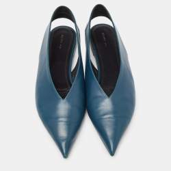 Pre Owned Celine Blue Leather Pointed Toe Slingback Flat Sandals Size 41