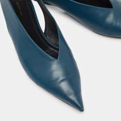 Pre Owned Celine Blue Leather Pointed Toe Slingback Flat Sandals Size 41