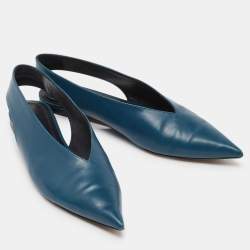 Pre Owned Celine Blue Leather Pointed Toe Slingback Flat Sandals Size 41