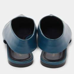 Pre Owned Celine Blue Leather Pointed Toe Slingback Flat Sandals Size 41