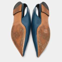 Pre Owned Celine Blue Leather Pointed Toe Slingback Flat Sandals Size 41