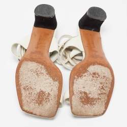 Pre Owned Celine White Leather Toe Ring Ankle Wrap Sandals Size 37.5