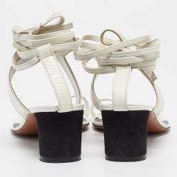 Pre Owned Celine White Leather Toe Ring Ankle Wrap Sandals Size 37.5