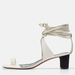 Celine White Leather Toe Ring Ankle Wrap Sandals Size 37.5 Celine TLC