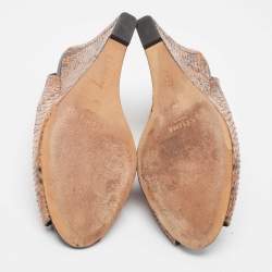 Pre Owned Celine Brown/Black Python Peep Toe Slingback Wedge Sandals Size 39