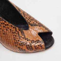 Pre Owned Celine Brown/Black Python Peep Toe Slingback Wedge Sandals Size 39