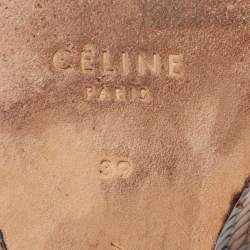 Pre Owned Celine Brown/Black Python Peep Toe Slingback Wedge Sandals Size 39