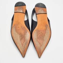 Pre Owned Celine Black Leather V Neck Pointed Toe Slingback Mules Size 38