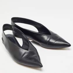 Pre Owned Celine Black Leather V Neck Pointed Toe Slingback Mules Size 38