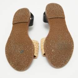Celine Beige/Black Leather and Raffia Ankle Strap Flat Sandals Size 39
