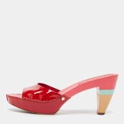 Celine Red Patent Leather Platform Slide Sandals Size 39