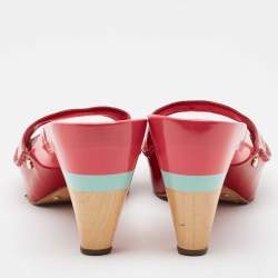 Celine Red Patent Leather Platform Slide Sandals Size 39