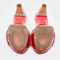 Celine Red Patent Leather Platform Slide Sandals Size 39