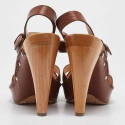 Celine Brown Leather Platform Ankle Strap Sandals Size 38