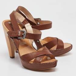 Celine Brown Leather Platform Ankle Strap Sandals Size 38