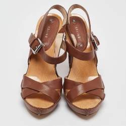 Celine Brown Leather Platform Ankle Strap Sandals Size 38