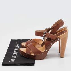 Celine Brown Leather Platform Ankle Strap Sandals Size 38