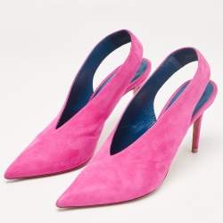 مملوكة مسبقًا Celine Pink Suede V Neck Slingback Pumps Size 38