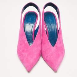 مملوكة مسبقًا Celine Pink Suede V Neck Slingback Pumps Size 38