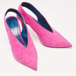 مملوكة مسبقًا Celine Pink Suede V Neck Slingback Pumps Size 38