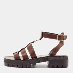 Celine Brown Leather Clea Triomphe Sandals Size 34