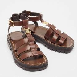Celine Brown Leather Clea Triomphe Sandals Size 34