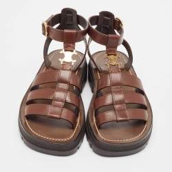 Celine Brown Leather Clea Triomphe Sandals Size 34