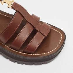 Celine Brown Leather Clea Triomphe Sandals Size 34