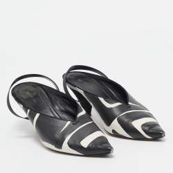 Celine Black/White Leather Pointed Toe Slingback Pumps Size 37.5