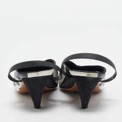 Celine Black/White Leather Pointed Toe Slingback Pumps Size 37.5