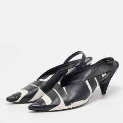 Celine Black/White Leather Pointed Toe Slingback Pumps Size 37.5