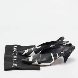 Celine Black/White Leather Pointed Toe Slingback Pumps Size 37.5