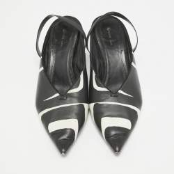 Celine Black/White Leather Pointed Toe Slingback Pumps Size 37.5
