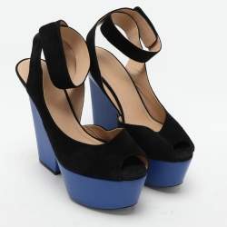 Celine Black Suede Platform Ankle Strap Sandals Size 39.5