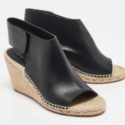 Celine Black Leather Espadrille Wedge Sandals Size 39