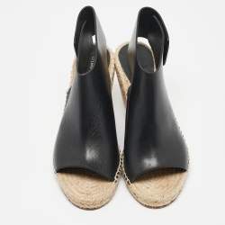 Celine Black Leather Espadrille Wedge Sandals Size 39