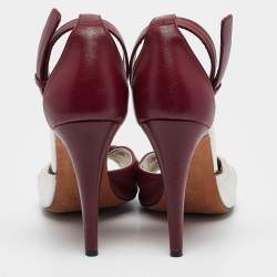 Celine Burgundy/Silver Leather Ankle Strap Sandals Size 38