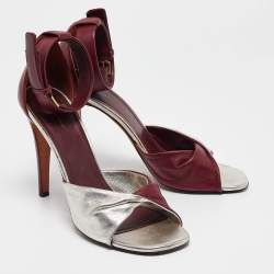 Celine Burgundy/Silver Leather Ankle Strap Sandals Size 38