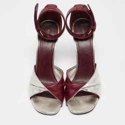 Celine Burgundy/Silver Leather Ankle Strap Sandals Size 38