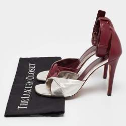 Celine Burgundy/Silver Leather Ankle Strap Sandals Size 38
