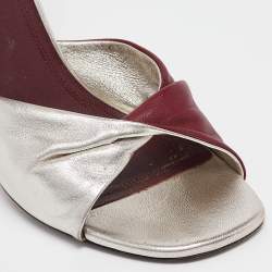 Celine Burgundy/Silver Leather Ankle Strap Sandals Size 38