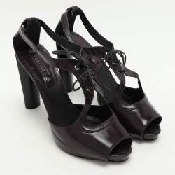 Celine Purple Leather Ankle Tie Up Sandals Size 40