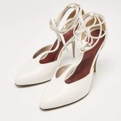 Pre Owned Celine White Leather Night Out Ankle Tie Pumps Size 38