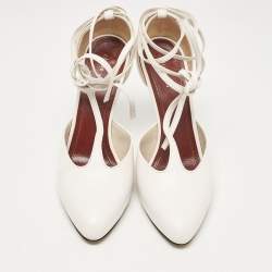 Pre Owned Celine White Leather Night Out Ankle Tie Pumps Size 38